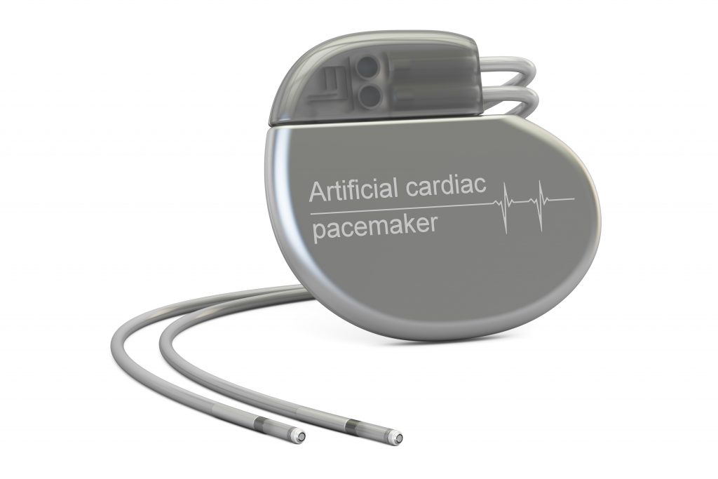 Artificial cardiac pacemaker, 3D rendering Dr David Begley